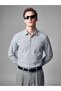 Ozmarka New Season Navy Blue Regular Fit Striped Gabardine Men's Shirt