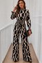 Women's long sleeve turtleneck leopard print tie waist long patterned jumpsuit - 2