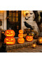 Halloween Light Up Pumpkin Lantern, Single/Double/Triple Stacked LED Jack O Lantern, PVC Grinning Pumpkin Ornament, Yard Window Table Halloween Decor - 4