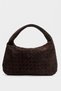 Velora Women's Knitted Patterned Shoulder Bag Real Suede Leather Brown