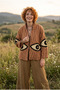 Women's Suzani Embroidered Linen Jacket – Eye Patterned Ethnic Bohemian Design - 3