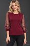 Sparkling Elegance |   Women's Long-Sleeved Cycling Collar Viscose Stylish Blouse with Glittering Tulle Details on the Sleeves - 6