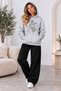 Women's Minimal Artistic Floral Motif Hooded Oversize Sweatshirt - Winter Sweatshirt with Kangaroo Pocket