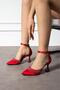 Red Satin Pearl Detailed Women's Evening Dress Shoes - 2