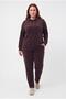 Women's Plus Size Hooded Slit-Cut Flared Leg Brown Tracksuit Set