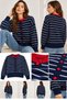 Women's Striped Red Buttoned Knitwear Cardigan - Navy Blue - 2