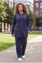 Women's Plus Size Hooded Zippered Drawstring Navy Blue Tracksuit Set