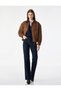 Long Sleeve Pocketed Zippered Crop Shirt Collar Faux Suede Jacket