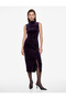Slim Fit Slit Draped Sleeveless High Neck Long Velvet Dress