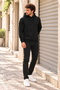 Men's Black Hooded Sweatshirt with Pockets, 3 Thread Puff Soft Fabric - 7