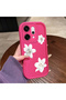Oppo Reno 14 Pro Compatible Pink Red Silicone Floral Pattern Case Shockproof Camera Protection