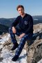 Men's Navy Blue 89 Embroidery Plaid and Square Patterned Long Sleeve Fleece Fabric Winter Warm Pajama Set