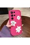 Samsung Galaxy S22 Ultra Compatible Pink Red Silicone Flower Pattern Case Shockproof Camera Protection