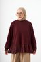 Women's Crew Neck Satin Pleated Detailed Sweatshirt Claret Red