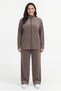 Women's Plus Size Half Turtleneck Zipper Wide Leg Khaki Tracksuit Set