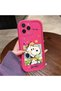 iPhone 14 Pro Compatible Pink Red Silicone Snoopy Pattern Case Shockproof Camera Protection