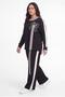 Women's Plus Size Stoned Bow Detailed Striped Black Tracksuit Set
