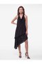 Halter Neck Asymmetrical Cutout Degaje Collar Sleeveless Layered Sequined Satin Dress