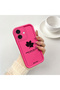 iPhone 16 Compatible Pink Red Silicone Maple Leaf Pattern Case Shockproof Camera Protection - 2