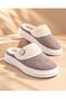 Women's Button Detailed Plush Soft Washable House Slippers Thick Soled Warm House Slippers - 4