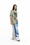 Khaki Text Printed Asymmetrical T-Shirt 19140 - 2