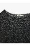 Metallic Sequined Loose Fit Asymmetrical Collar Cape Blouse - 3