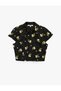 Fancy Buttoned Short Sleeve Floral Print Stand Qipao Collar Crop Blouse