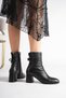 Women's Genuine Leather Drawstring Ribbon Detailed Heeled Boots - Black - 4