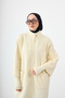 Women's Double Pocket Detail Lapel Buttoned Zippered Long Knitwear Cardigan Cream - 2