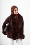 Women's Fur Detailed Waist Tie Knitwear Cardigan Brown