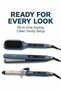 3 Pcs Hair Styling Tools Set, Blue All-in-One Kit, Hair Straightener Brush, Flat Iron & Curling Iron with LED Digital Display Adjustable Temperature