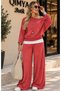 Buketli̇ Women's 3-Piece Set: T-Shirt with Inner Strap, One-Shoulder Blouse, and Elastic Waist Loose Pants. - 2