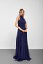 Navy Blue Halter Neck Flounce Chiffon Evening Dress - 4
