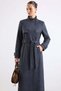 Gabardine Suede Overcoat with Snap Fasteners and Cape Detail Dark Blue 6927 - 3