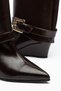 Dalinda Non-Removable Shark Lock Conch Model Wedge Heel Leather Women's Brown Boots - 4