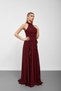 Burgundy Halter Neck Flounce Chiffon Evening Dress - 4