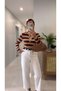 Belliza Brown Ecru Striped Blouse - 3