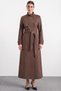 Gabardine Suede Overcoat with Snap Fasteners and Cape Detail K. Brown 6927