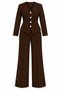 Women's Brown Plus Size V-Neck Silver Button Detailed Jacket Trousers Two-Piece Set Hzl26S-Hzl2601 - 6
