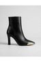 Black Leather Toe Cap Metal Detailed Heeled Women's Boots - 2