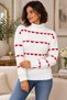 Women's Long Sleeve Turtleneck Heart Patterned Soft Textured Elegant Casual White Knitwear Sweater - 2