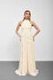 Yellow Halter Neck Flounce Chiffon Evening Dress