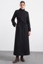 Gabardine Suede Overcoat with Snap Fasteners and Cape Detail Black 6927