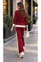 Women's High Waist Wide Leg Pants Heart Embroidered Knitwear Set - 3