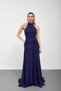 Navy Blue Halter Neck Flounce Chiffon Evening Dress