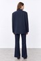 Women's Dark Blue Belted High Waist Loose-Leg Fabric Pants - 4