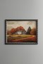 White House among Red Autumn Trees - Vintage Patterned Painting - Fine Model