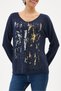 Navy Blue Italian Glittery Foil Low Sleeve Blouse Size 38 - 42 - 4