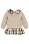 Girl's Light Beige Knitwear Plaid Collared Long Sleeve Dress - 4