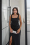Black Embroidered Corset Detailed Slit Evening Dress - 20527 - 5
